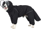 Dog Raincoat for Medium Large Dogs,rain Jacket Coat, Full Leg Coverage Waterproof Rain Suit with Detachable Hood & Tail, Reflective Strips, Snag-Free Top Zipper (Black for Boy, Medium)