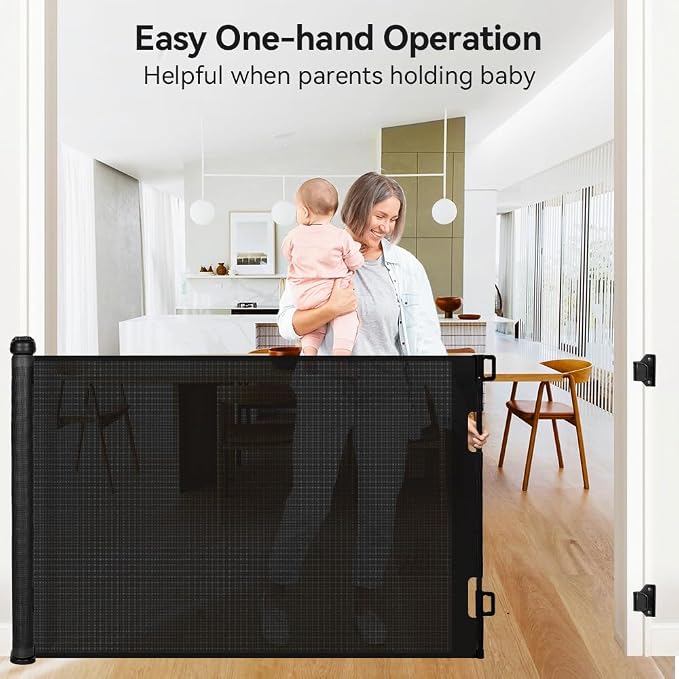 COMOMY 118" Retractable Baby Gates Extra Wide, Retractable Dog Gate for Large Openings, Extra Long Dog Gates for The House, Extra Large Mesh Pet Gate for Stairs, Doorways, Hallways, Indoor&Outdoor