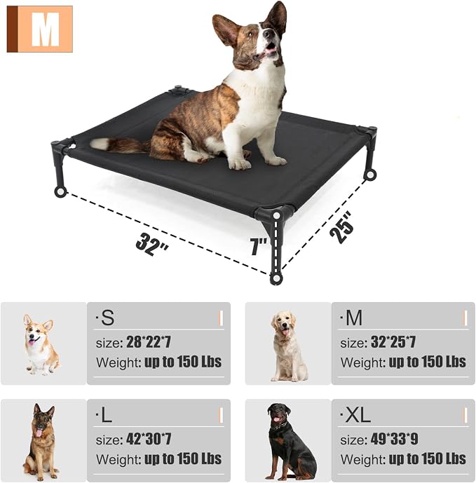 Garnpet XL Elevated Dog Bed for Large Dogs, Extra Raised Dog Cot Beds, Heavy Duty Pet Cots with Durable Supportive Teslin Recyclable Mesh, Indoor & Outdoor Pet Bed
