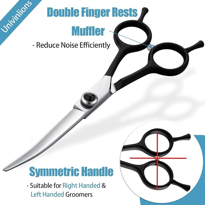 Dog Grooming Scissors - 6" Downward Curved Grooming Scissors | Downward Curved Safety Blade, for Trimming Face and Paws, for Dogs and Cats, Sharp and Precise, Ambidextrous, Black