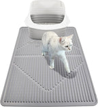 Mofason Rubber Large Cat Litter Mat, Grey Silicone Kitty Cat Litter Box Mat | Waterproof 28"x20" litter matt for cats; easy clean litter trapping catcher mat, cat litterbox mats, large pet mat cat indoor