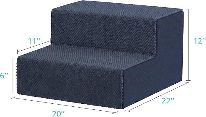 YENING Large Dog Stairs for High Beds - Extra Wide Pet Steps for Large Dogs to Get on Tall Bed 3 Deep Step Cat Ramp for Couch 2 Steps Navy Blue