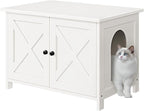 JY QAQA Cat Litter Box Enclosure,Litter Box Furniture Hidden with Barn Door,Wooden Cat Washroom Furniture,Cat House,Fit Most of Litter Box,White