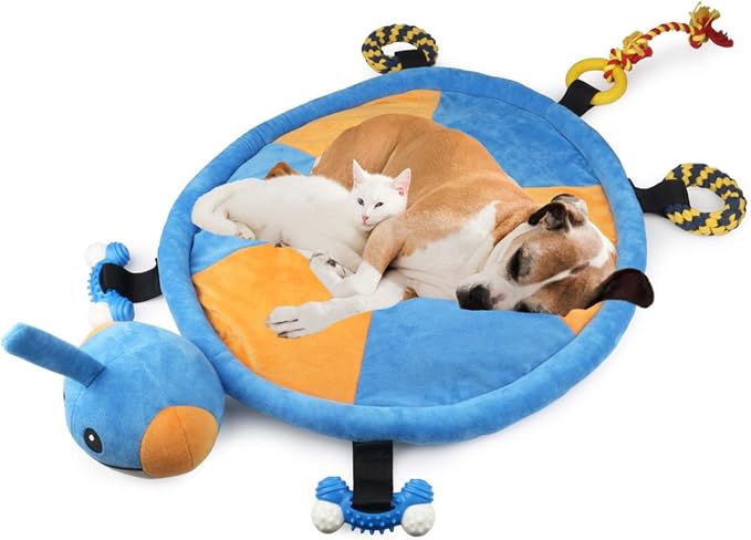 Idepet Dog Play Mat,Puppy Toy Mat with Chew Toys Multiple Dog Puzzle Interactive Toy Pet Playing Mat for Small Medium Dogs Cats,All-in-One (Turtle) | Dog Puzzle,Interactive Toy Pet Bed,for Small Medium Dogs Cats,All in one