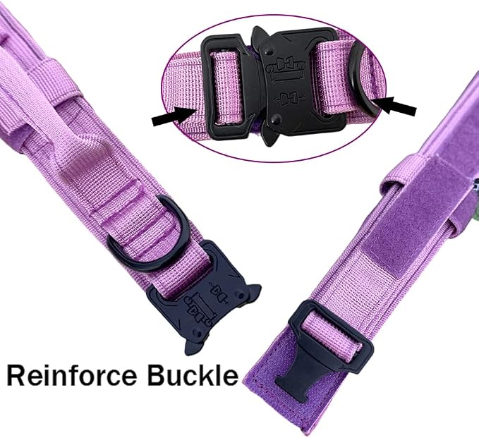 Tactical Dog Collar and Leash Set for Large Dogs with Control Handle,Purple | 1000D Heavy-Duty Nylon Fabric,Quick-Release Metal Buckle,Adjustable Fit,Soft-Padded Webbing,D-Ring,for Training & Hiking,XL