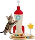PETEPELA Cat Scratching Post, Rocket Sisal Cat Scratcher, 24.8'' Cute Scratching Post with 2-Layers Wooden Track Cat Toys & Spring Pompom for Indoor Cats Adults | Cute Scratching Post with 2-Layers Wooden Track Cat Toys & Spring Pompom for Indoor Cats ...