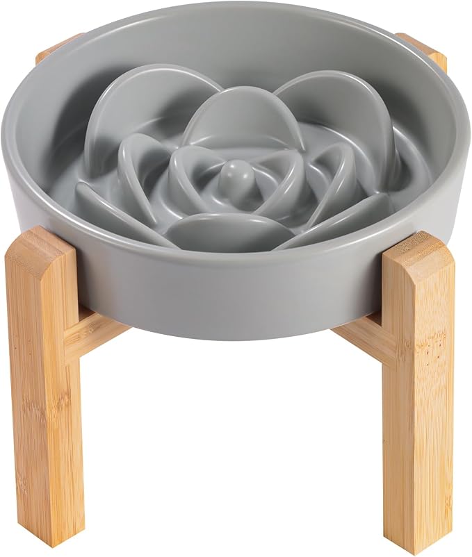 8.26 in Grey Dog Bowl Slow Feeder Ceramic for Medium and Large Breed,Elevated/Raised Slow Feeding Dog Food Water Dish Heavy Weighted,Puppy Dish for Fast Eaters,Puzzle Eating Bowl Modern Maze