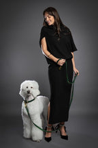 NOAH & PAW Leather Dog Leash, Premium Oil-Waxed Leather Braided, 8 ft Long Dog Leash with 6 Ways to Use Hands-Free, Quick-tie, Double Pet Lead Etc. Matching Collar Available. (Dark Green)