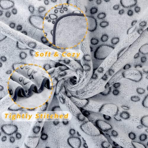 LOKOZ 1 Pack 3 Dog Blanket for Large Medium Small Dogs, Washable Pet Blankets with Grey Paw Print, Soft Flannel Puppy Cat Blanket Throw for Indoor Couch, Bed, Crate 40"x32" - Image 6