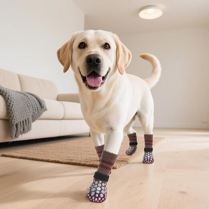 PUPTECK Non Slip Dog Socks to Prevent Licking for Hardwood Floors, Shoes for Hot Pavement Summer Small Medium Large Size Dogs Traction Control Booties Paw Protectors Boots Cold Winter