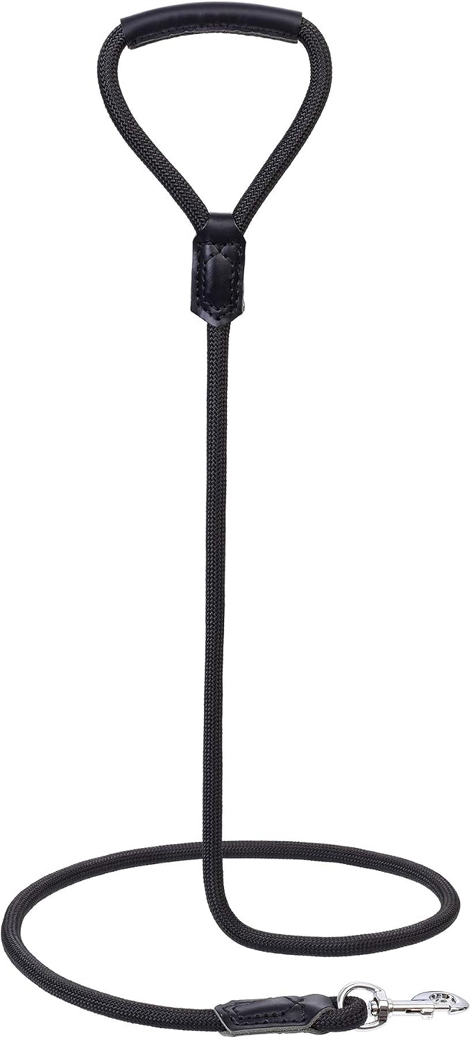 Mile High Life Dog Leash with Genuine Leather Handle, 6 FT/5 FT/4 FT | Leather Grip Rope Leash, Heavy Duty 360° Swivel Metal Clasp, for Small Medium & Large Dogs