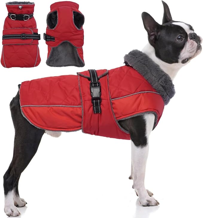 QBLEEV Warm Dog Jacket - Reflective, Adjustable Winter Coat with Turtleneck for Cold Weather, Waterproof Fleece Snowsuit for Small, Medium, Large Dogs