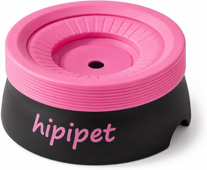 Dog Water Bowl No Spill with Floating Disk,Floating Pet Water Bowl for Dogs and Cats, for Travel and Home (Black+Pink(600ml))