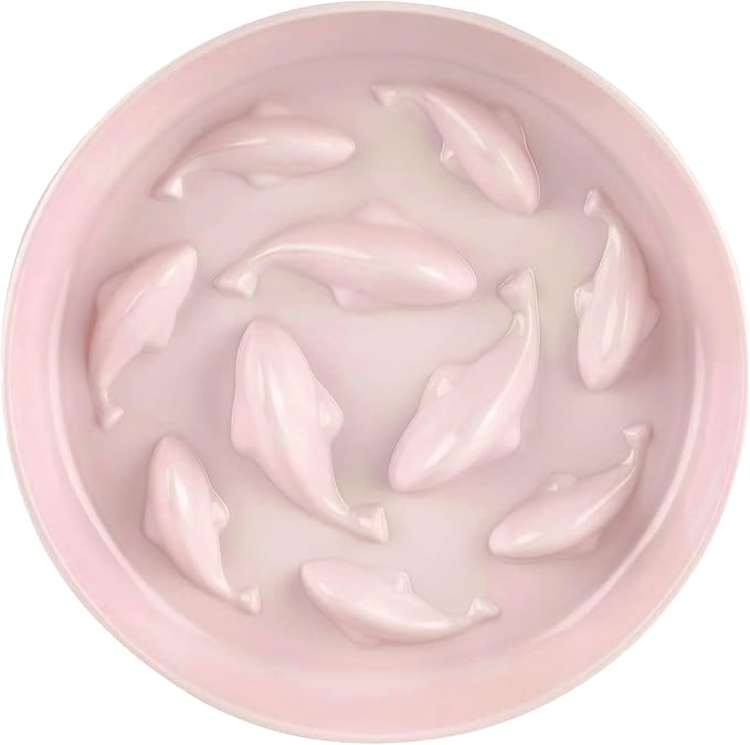 Slow Feeder Bowl for Cats and Small Dogs,Cilkus Fish Pool Design, Fun Interactive Bloat Stop Puzzle Feeder Bowl Healthy Eating Diet Made of Melamine Food Grade Material (Pink)