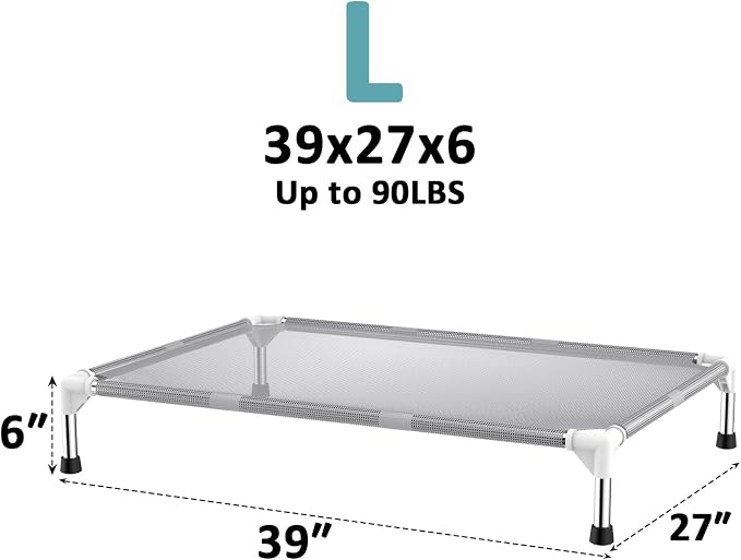 Elevated Dog Bed with Teslin Cooling Fabric - Dog Cot for Large Dogs | 0.5mm Heavy-Duty Stainless Steel Frame, Waterproof & Washable Mesh, Indoor & Outdoor Use, Anti-Slip Feet, Easy Clean
