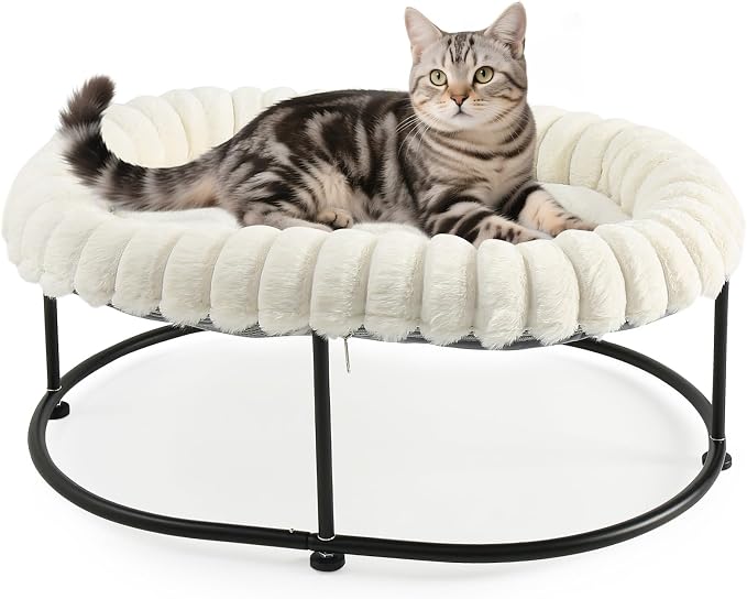 Sunhoo Elevated Cat Bed for Indoor Cats Raised Kitten Hammock Large High Puppy Cot Off Floor Self-Supporting Small Pet Chair with Metal Frame Washable Cushion Easy Assembly 23 * 17 * 8.3 in (White)