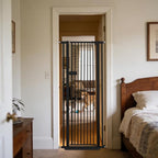 Lumizone Extra Tall Cat Gate 61.02" High 26.18"-29.91" Wide Pet Gate Black | Dog Gate for Doorway Hallway Stairs Pressure Mounted Extra Wide 1.37" Gap No Drilling Auto-Close One-Handed Operation