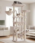 Gitelsnour Cat Tree, 63'' Cat Tower for Large Cats, Big Hammock GCT020MU | Cat Condo, Cat Scratching Posts for Indoor Adult Cats, 4 Platforms（ 2 Big 2 Small）, 2 Baskets, Sisal Rope, 4 Toys, Mushroom