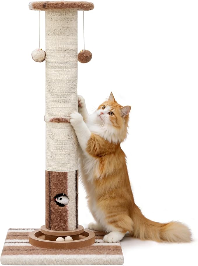Woochpet Cat Scratching Post,Heavy Duty Green Sisal Scratcher with Cat Toys | Protect Furniture,Modern Boho Cat Post,For Indoor Large Cats,Cat Ball Track