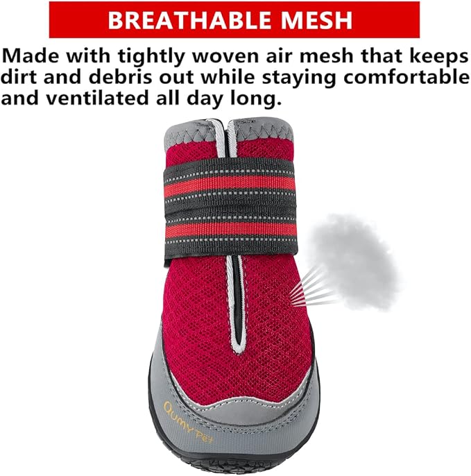 QUMY Dog Shoes for Large Medium Dog Boots & Paw Protectors for Hot Pavement | Summer Heat Protection, Mesh Breathable Nonslip Dog Booties for Hardwood Floors Indoor, Outside Walking Running Hiking Red