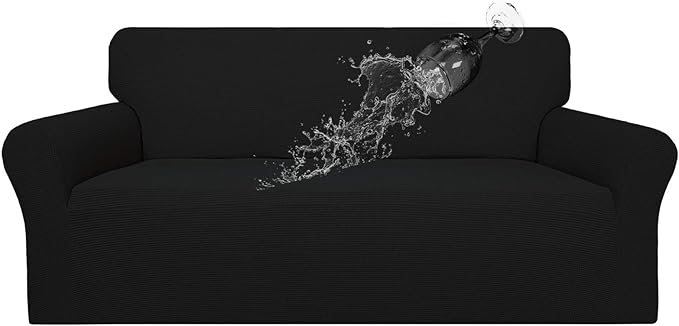 Easy-Going 100% Waterproof Couch Cover, 3 Cushion Couch Slipcover for Sofa | Leakproof Sofa Cover, Stretch Jacquard Furniture Protector Against Stain Spill from Kids, Pets, Dog (Sofa, Black)