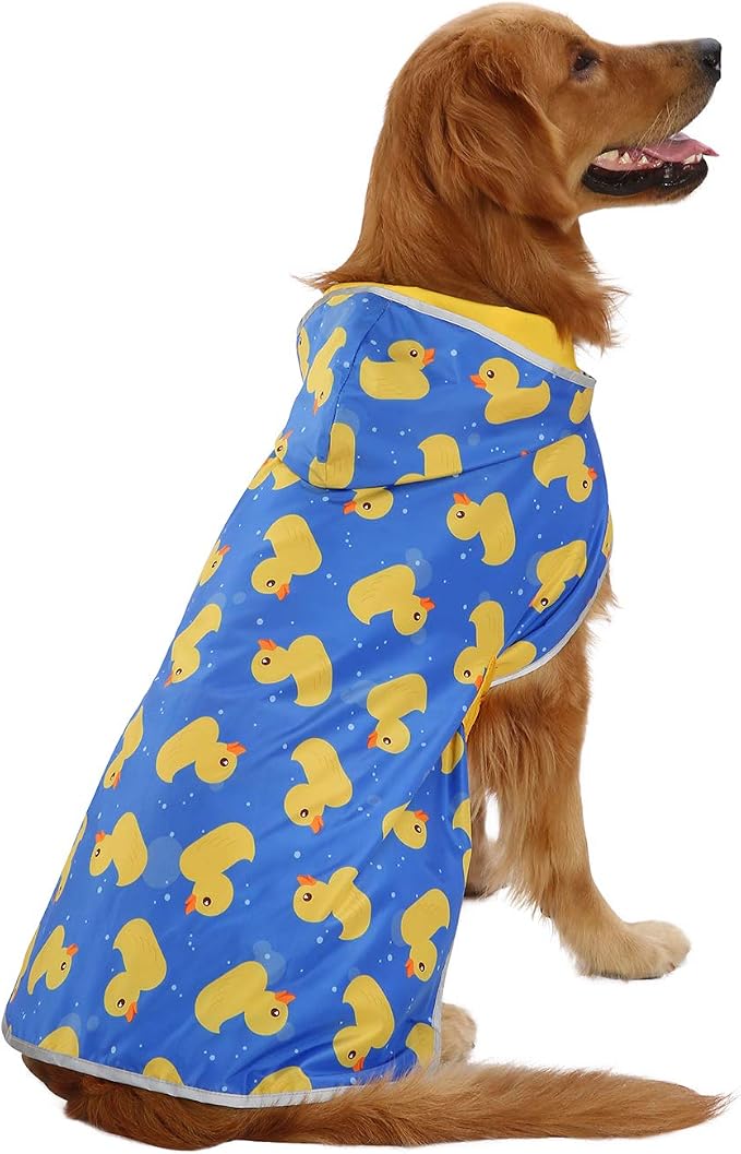 HDE Reversible Hooded Dog Raincoat Slicker Poncho for Small Medium Large Dogs - Ducks Yellow - XXL - Polyester
