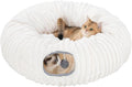 Avont Cat Tunnel Bed for Indoor Cats, Beige | Cat Donut Tunnel Toys | Folds Into a Cozy Bed | 3 Shapes: Donut, C, S | 9.8in Large Cats | 2 Peek Holes & 2 Toy Balls