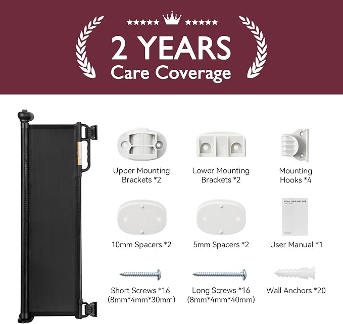 Momcozy Extra Wide Retractable Mesh Baby Gate, Black | 33-Inch Tall, Extends to 71-Inch Wide, for Stairs, Doorways, Hallways, for Pet Dogs and Cats, Indoor/Outdoor Baby Gate