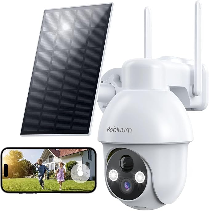 2K Solar Security Cameras Wireless Outdoor, 360°PTZ Outdoor Camera | Battery Powered, Color Night Vision, 2-Way Audio, PIR+AI Motion Detection, IP66 Waterproof, Work with Alexa&Google Assistant