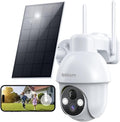 2K Solar Security Cameras Wireless Outdoor, 360°PTZ Outdoor Camera | Battery Powered, Color Night Vision, 2-Way Audio, PIR+AI Motion Detection, IP66 Waterproof, Work with Alexa&Google Assistant