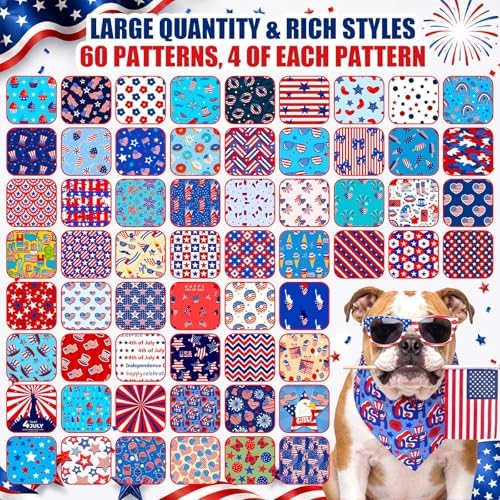 Geyoga 240 Pcs 4th of July Dog Bandanas Bulk Patriotic Pet Bandanas - Image 3