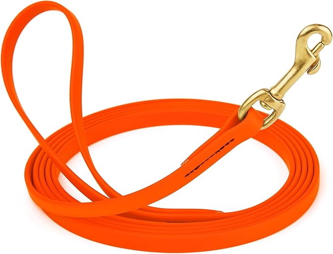 Viper Biothane K9 Working Dog Leash Waterproof Lead for Tracking Training Schutzhund Odor-Proof Long Line with Solid Brass Snap for Puppy Medium and Large Dogs, 15ft Hunter Orange