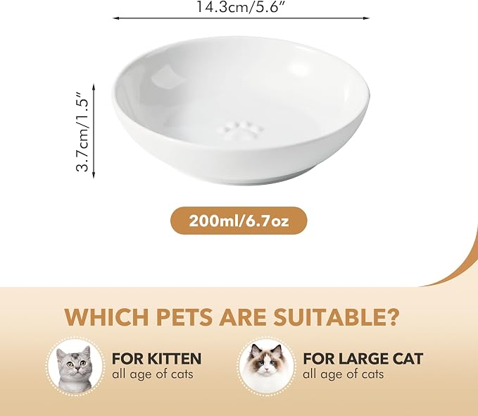 Havniva Ceramic Cat Bowls, Shallow Cat Dishes, Cat Food Plate Set of 3 | Wide Opening, 5.6” Cat Plates, Ceramic Cat Food Bowls for Wet & Dry Food, Non-slip Rubber Base, Whisker Friendly Cat Bowl