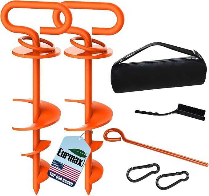 Eurmax USA 2-Pack Heavy Duty Dog Tie Out Stake, No-Tangle In Ground Anchor Runner for Large Dogs up to 210 Lbs - Perfect for Yard, Beach and Camping (Square,Orange)