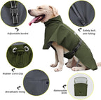 Pet Dog Raincoat Jacket Large Dog Rain Poncho with Transparent Hood, Double-Layer Structure, Adjustable, Waterproof, and Reflective, Suitable for Medium to Large (Army Green, 3XL)