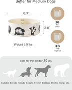 Ceramic Cute Dog Bowl Set of 2, 3.3 Cups | Heavy Non-Slip Stoneware Food and Water Bowls for Small Medium Dogs, Microwave & Dishwasher Safe, Pet Feeding Set