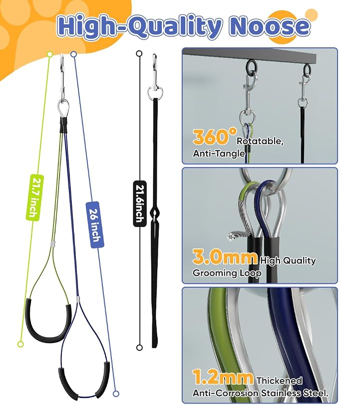 Dog Grooming Arm with Clamp for Small Dog, Adjustable Height to 33in, Pet Grooming Arm for Table with 1 Loop Noose & 2 No Sit Haunch Holder for Home & Store Nail Trimming (Table Not Include)