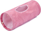 Cat Tunnel, Large Indoor Durable Collapsible Interactive Cat Tube with Peek-A-Boo Hole, Hanging Toys, and Crinkly Paper Lining - Cute Tunnel for Cats, Kittens, Puppies & Rabbits, Pink