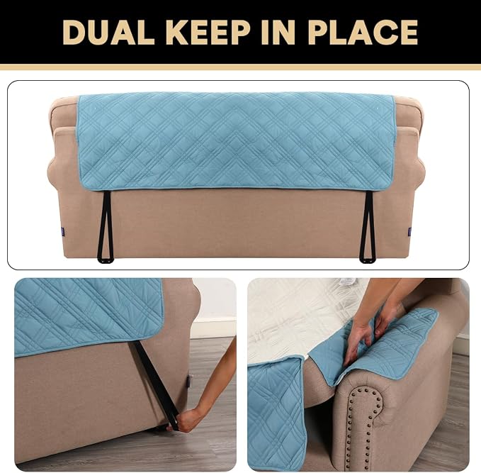 100% Waterproof Loveseat Covers for 2 Cushion Couch Sofa Covers Waterproof and Washable Sofa Slipcover with Side Pocket Furniture Protector with Elastic Straps(Loveseat 48", Smoke Blue)