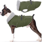 Lelepet Dog Coat Reflective Fleece Vest Dog Jacket with Adjustable Buckle | Reflective Fleeve Vest Adjustable Hook & Loop Closure Cold Weather Coats for Small Medium Large Dogs,Leash Hole Army Green, S