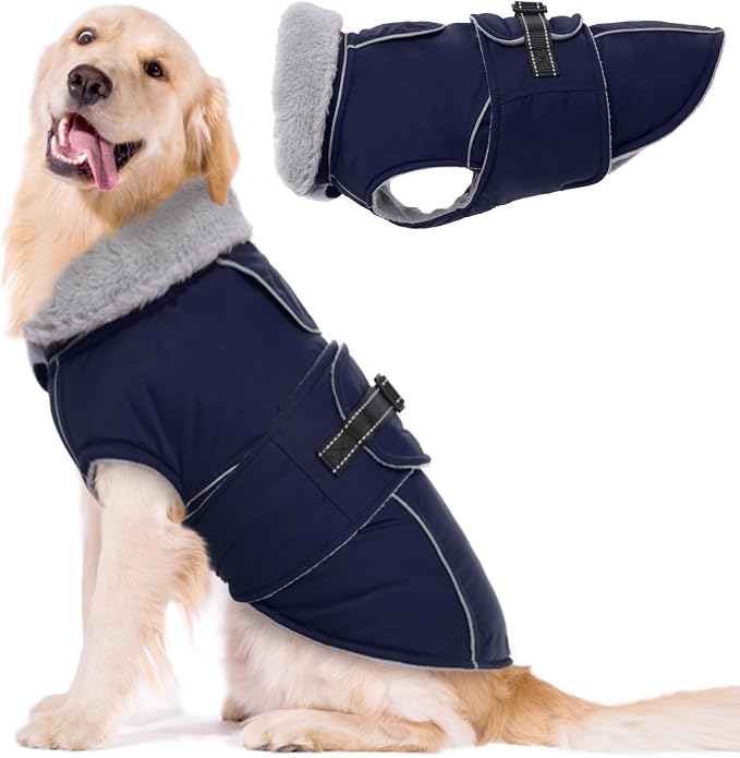 Lelepet Dog Jackets for Large Dogs Waterproof Dog Coat with Adjustable Fit | Reflective Fleece Vest with Adjustable Buckle Hook & Loop Windproof Cold Weather Coats for Small Medium Large Dogs, Labrador
