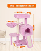 FISH&NAP Cute Cat Tree Kitten Cat Tower for Indoor Cat Condo Sisal Scratching Posts with Jump Platform Cat Furniture Activity Center Play House Pink | FISH&NAP For Indoor with Jump Platform Activity Center Pink