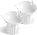 Ceramic Raised Cat Bowl，Tilted Raised Bowl Anti Vomit for Indoor Cats Whisker Friendly Pet Feeder for Cats Puppies, Microwave and Dishwasher Safe (White-2 Pack)