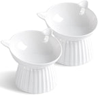 Ceramic Raised Cat Bowl，Tilted Raised Bowl Anti Vomit for Indoor Cats Whisker Friendly Pet Feeder for Cats Puppies, Microwave and Dishwasher Safe (White-2 Pack)