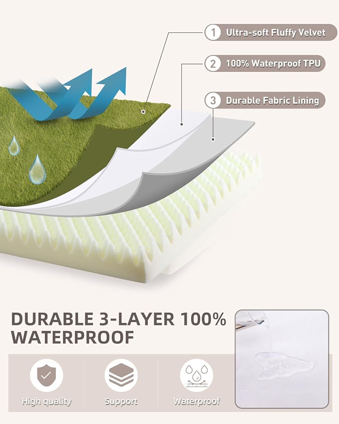 KSIIA Orthopedic Dog Bed for Medium Dogs with Waterproof Lining,Green,29x18 | Deluxe Soft Plush Dog Crate Bed, Washable Pet Mat with Removable Cover & Egg Crate Foam for Medium Dogs Sleeping & Relaxing