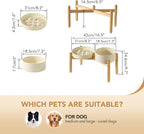 Havniva Elevated Slow Feeder Dog Bowls, Ceramic Dog Bowl Slow Feeder Set | 1.6 Cups Raised Slow Feeding Bowl for Medium Breed, 7.3” Dog Water Bowl with Wooden Stand, Puzzle Dog Slow Feeder, Non-slip