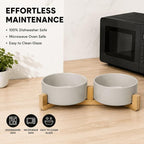 SPUNKYJUNKY Ceramic Dog and Cat Bowl Set with Wooden Stand, Modern Cute Weighted Food Water Bowl Set for Medium to Large Size Dogs (42 OZ, 2 × Grey)