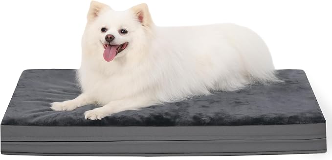 Waterproof Small Dog Bed Crate Pad 24", Washable Orthopedic Puppy Cat Mat | Outdoor Pet Bed Foam, Reversible Faux Leather & Flannel, Durable Removable Cover, Anti-Slip Kennel Pad 23"x17" Dark Gray