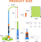 JoyCat 3-in-1 T Ball Set for Kids 3-5,Toddler Baseball Set-T Ball Stand,Hanging Tee,Auto Launcher,6 Balls-Adjustable Height Sports&Outdoor/Indoor Toys for 3 4 5 6 7 8 Year Old Boy Girl Birthday Gift | Adjustable stand switches among tee, hanging-ball a...