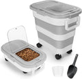 30LB Dog Food Storage Container with Wheels, Lid, Handle, Cup and Scoop | Collapsible Pet food Storage Containers, Airtight Food Storage Bin for Cat Dog Kibbles, Bird Seed, Rice, Flour, Cereal -Grey